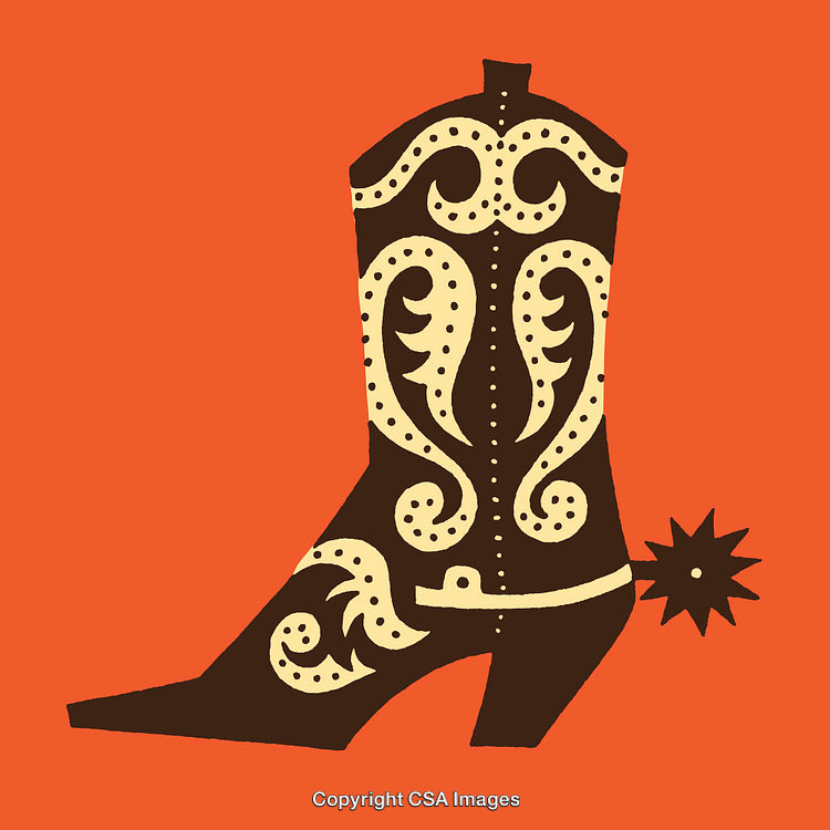 Stylized Decorative Cowboy Boot Illustration on Orange Background