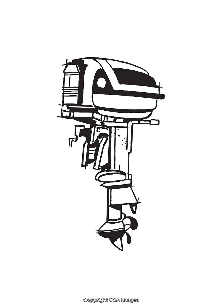 Black and White Line Art Illustration of an Outboard Motor Design