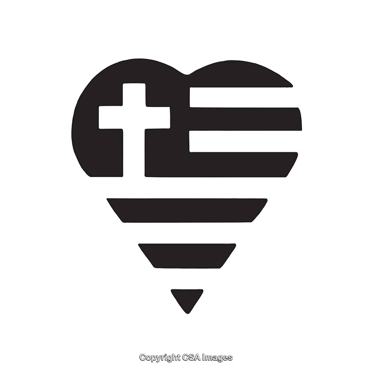 Black and White Heart with Cross and Striped Design Icon