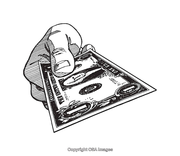 Hand Holding a Currency Note in Detailed Line Art Drawing