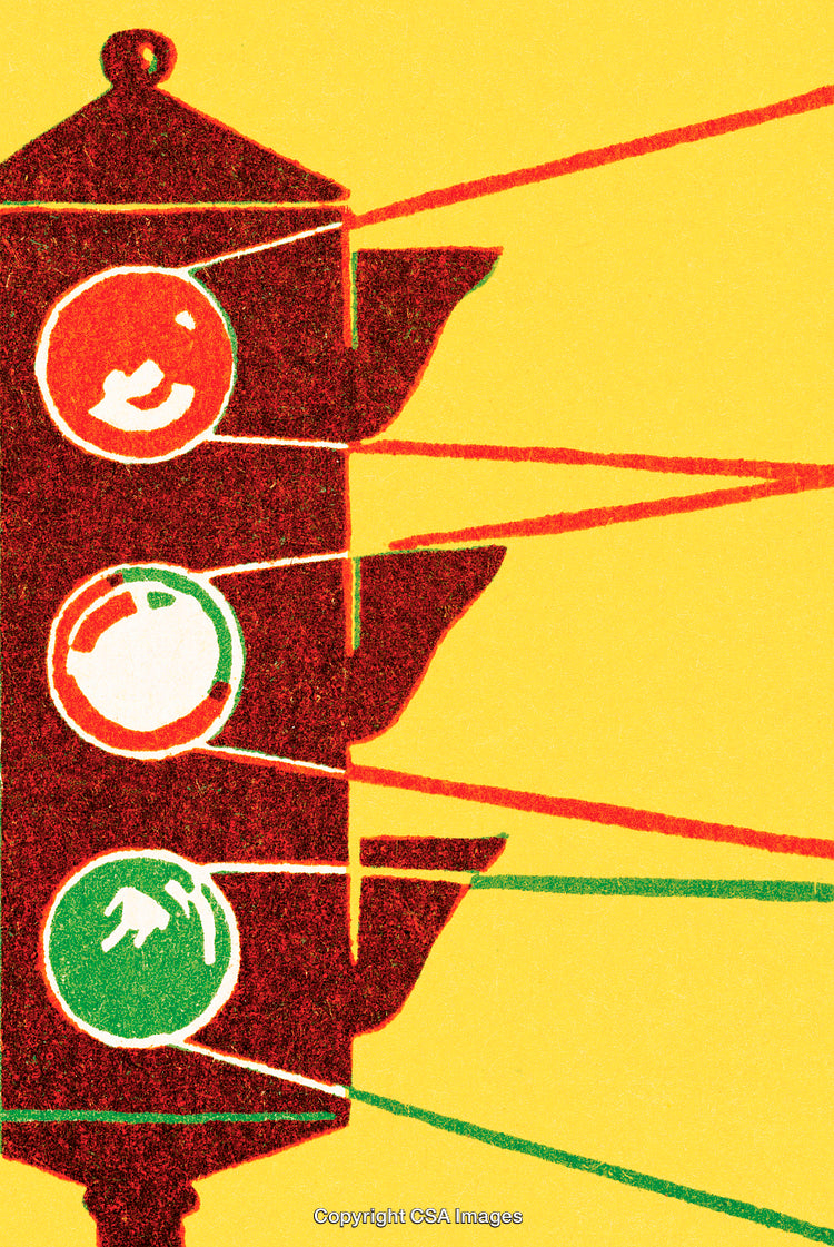 Stylized Illustration of A Traffic Light with Vibrant Yellow Background
