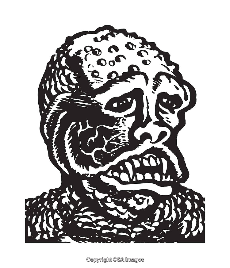 Black and White Line Drawing of Abstract Creature Portrait
