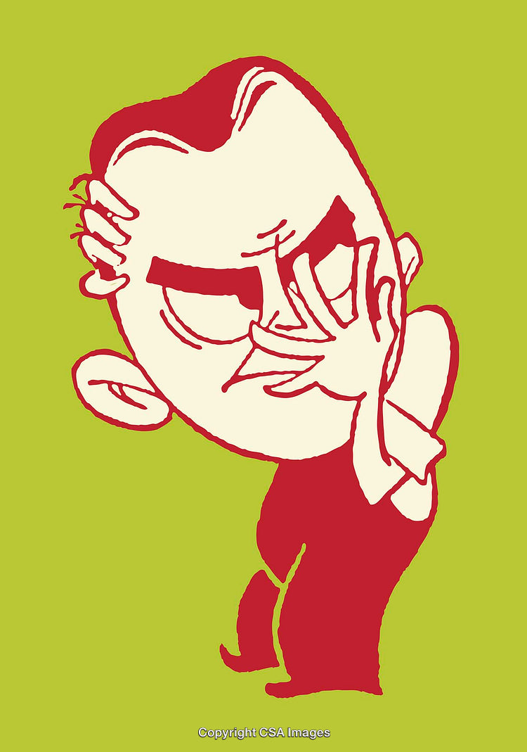 Expressive Cartoon Illustration of Thoughtful Character on Vibrant Background