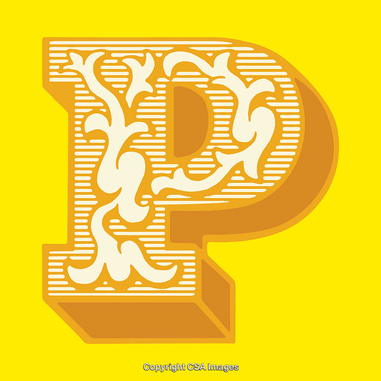 Ornate Antique Styled Letter P on Bright Yellow Background