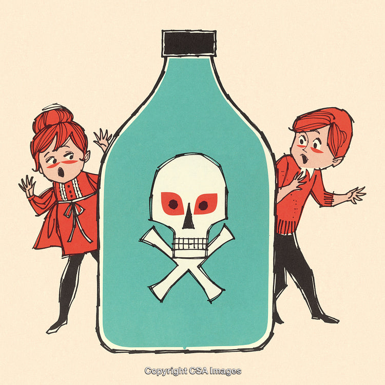 Children Reacting to a Poison Bottle With Skull and Crossbones Symbol