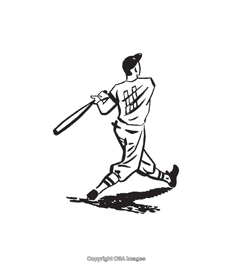 Black and White Line Art of a Baseball Player in Action