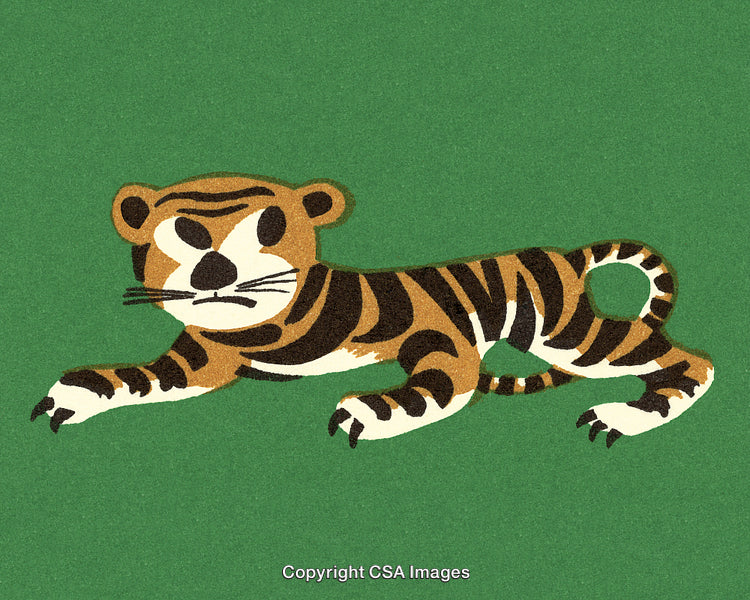 Illustrated Tiger in Minimalist Style with Green Background Design