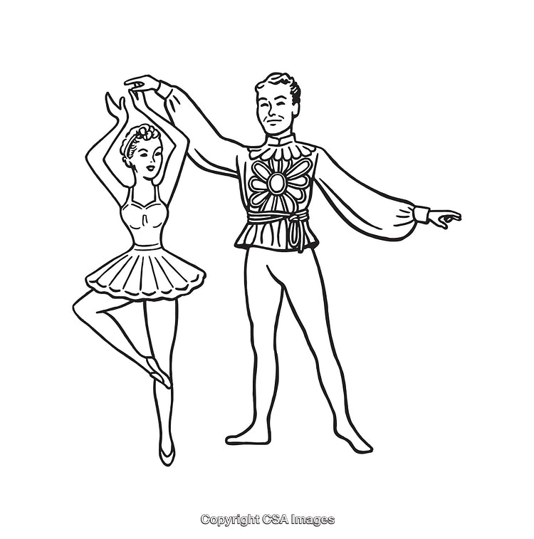 Black and White Line Art of Ballet Dancers Performing