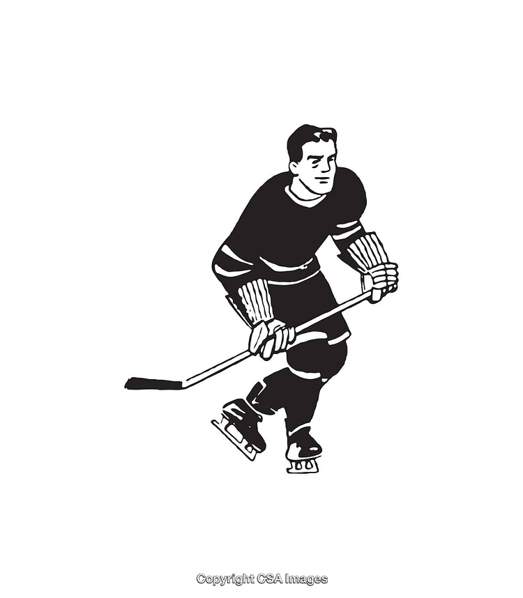 Black And White Illustration of a Hockey Player in Action