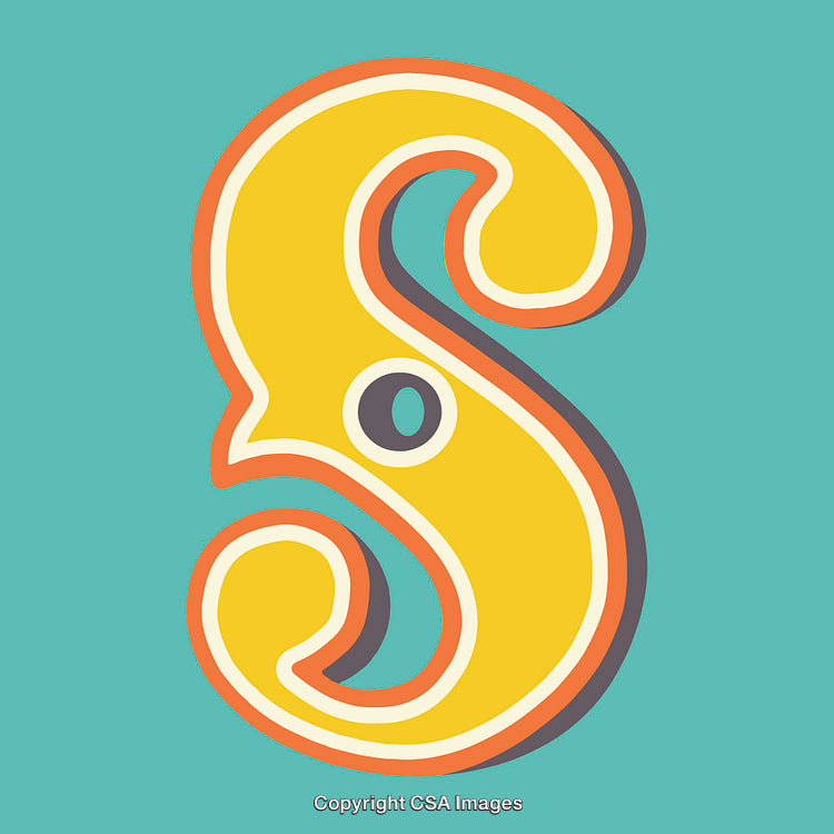 Colorful Vintage Style Letter S with Retro Design on Teal Background