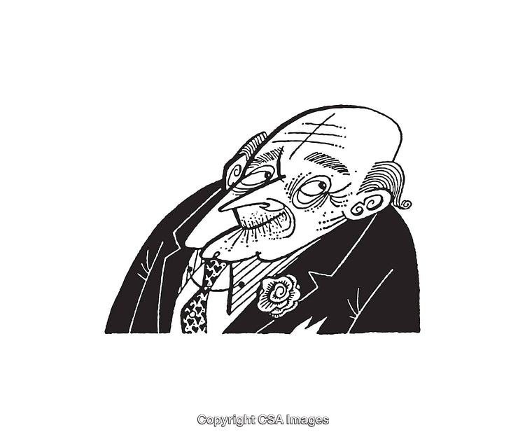Hand-Drawn Line Art of a Distinguished Old Man in a Suit