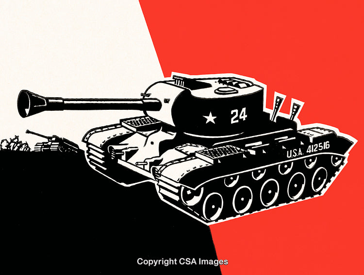 Vintage Illustration of a Tank in Contrasting Background