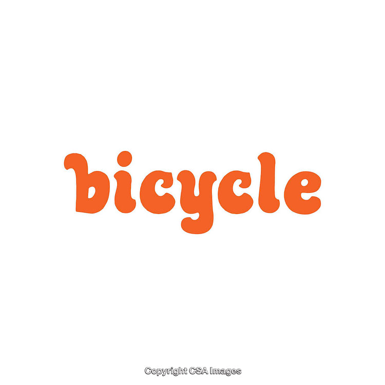 Playful Bold Retro Typographic Design Spelling Orange Word Bicycle on White