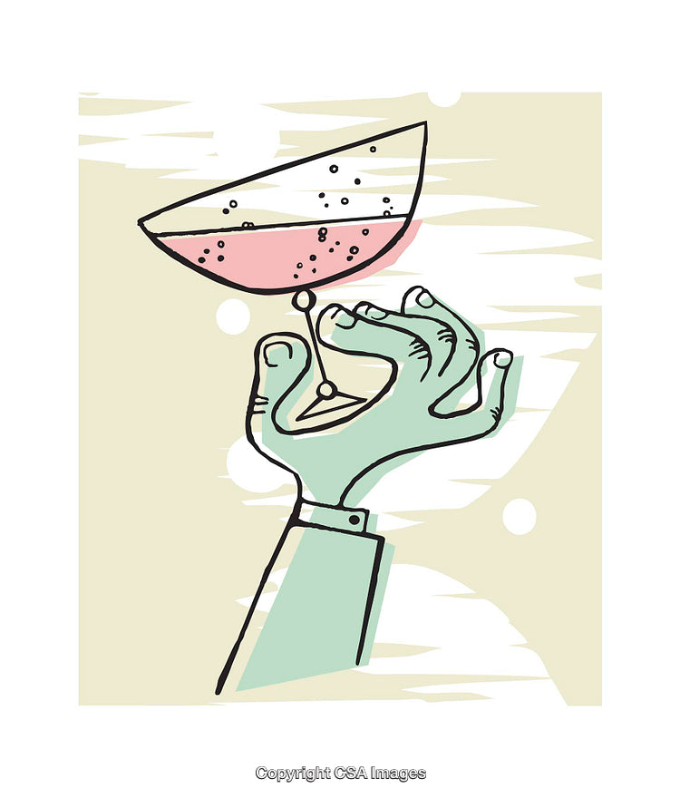 Vibrant Hand Holding a Champagne Glass in a Stylish Illustration