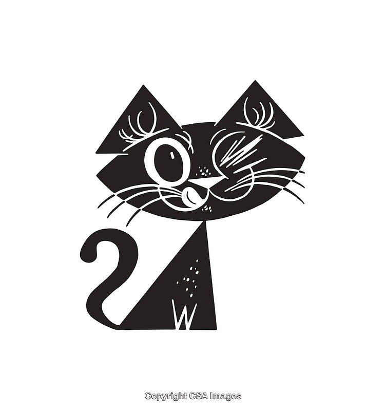 Abstract Black And White Line Art Illustration of a Playful Cat