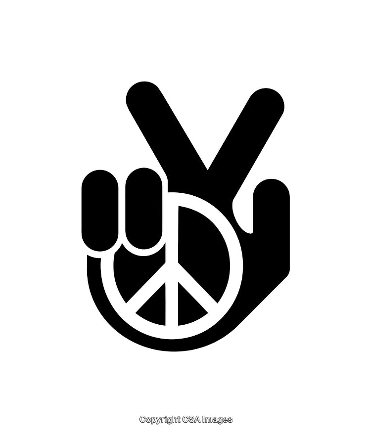 Minimalist Peace Sign and Victory Gesture Black and White Icon Art