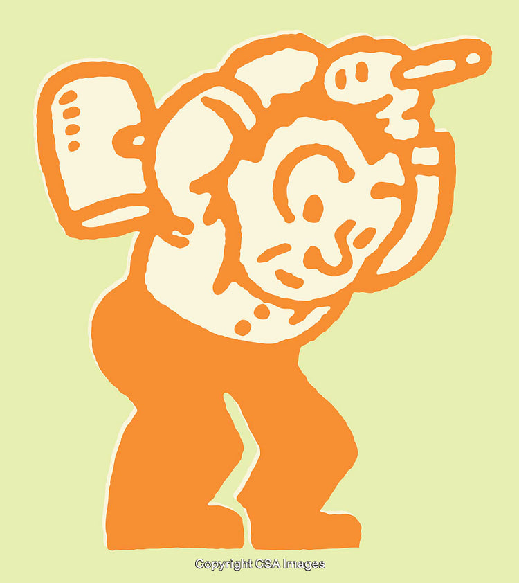 Colorful Line Art Illustration of a Character Holding Equipment in Minimalist Style