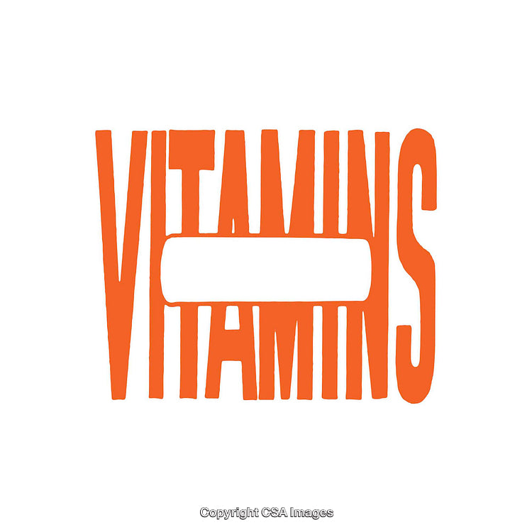 Bold Typography of the Word Vitamins in Vibrant Orange
