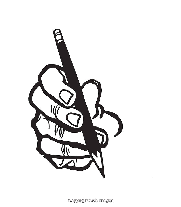 Hand Holding Pencil Line Art Black and White Illustration