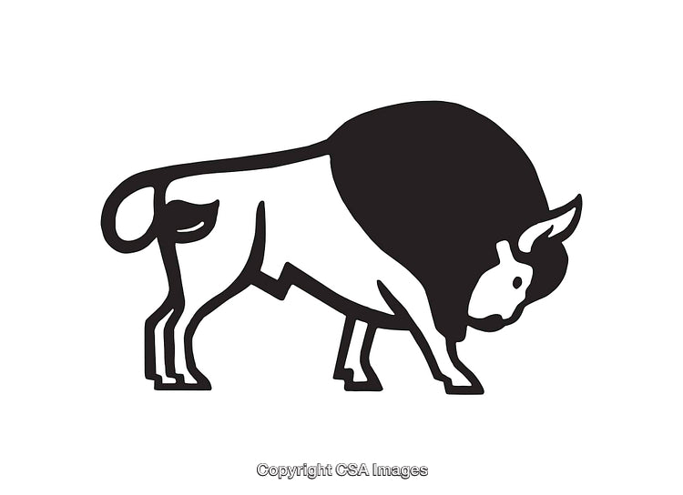 Black And White Line Art Illustration of a Simplified Bison