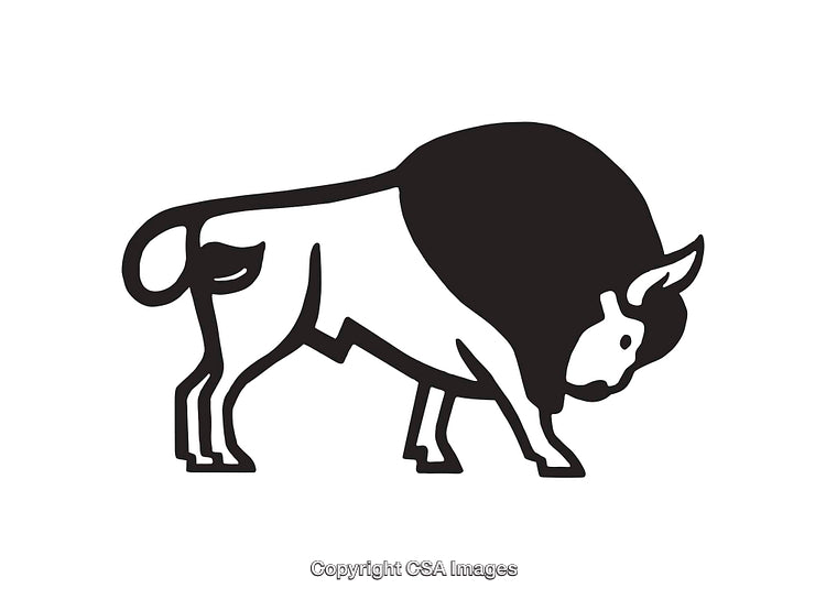 Black And White Line Art Illustration of a Simplified Bison