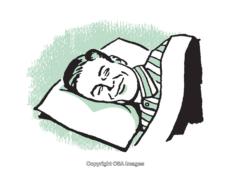 Illustration of a Smiling Man Resting Peacefully in Bed