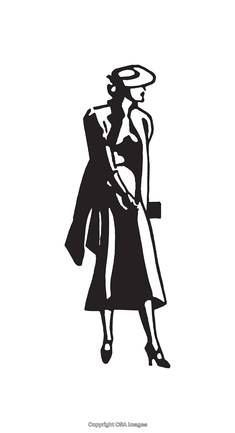 Elegant Black And White Illustration of a Stylish Woman Standing