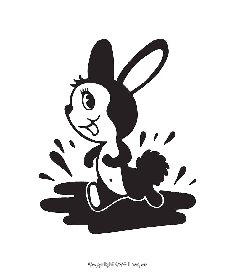 Playful Cartoon Rabbit in a Black and White Line Art Style