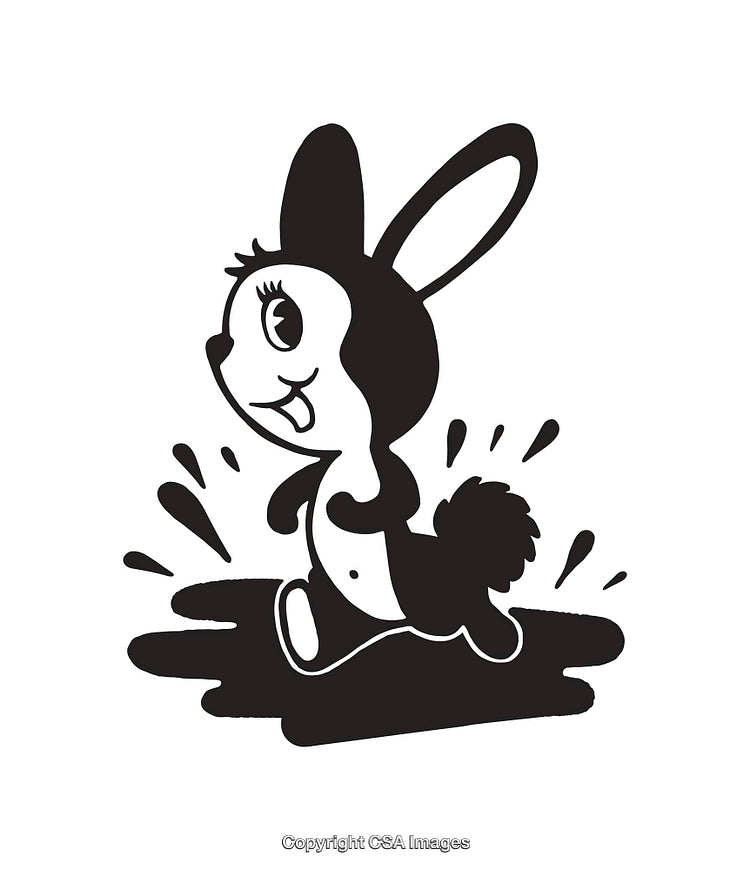 Playful Cartoon Rabbit in a Black and White Line Art Style