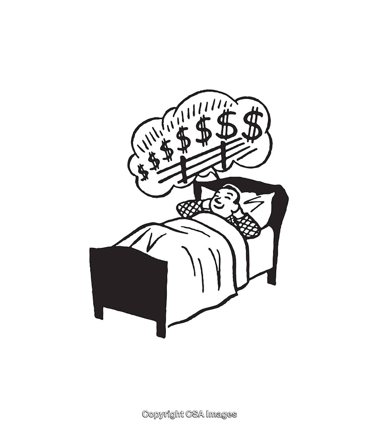 Black and White Line Art of Dreaming About Financial Success
