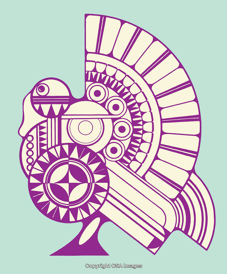 Abstract Geometric Bird Design in Violet and Cream Line Art Style