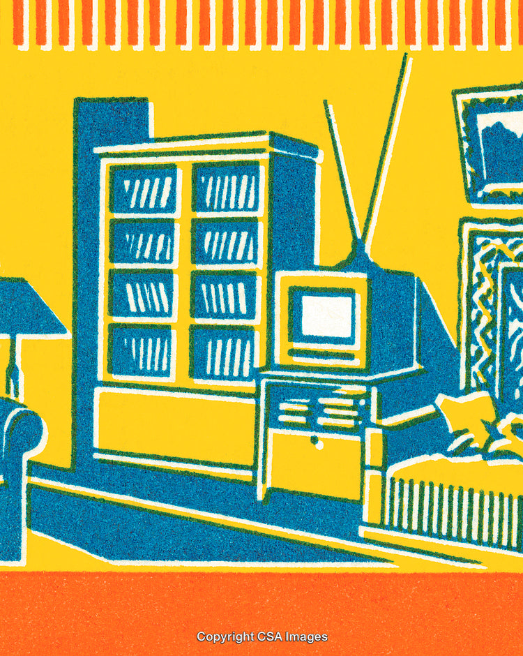 Colorful Retro-Inspired Illustration of a Cozy Room Interior Design Scene
