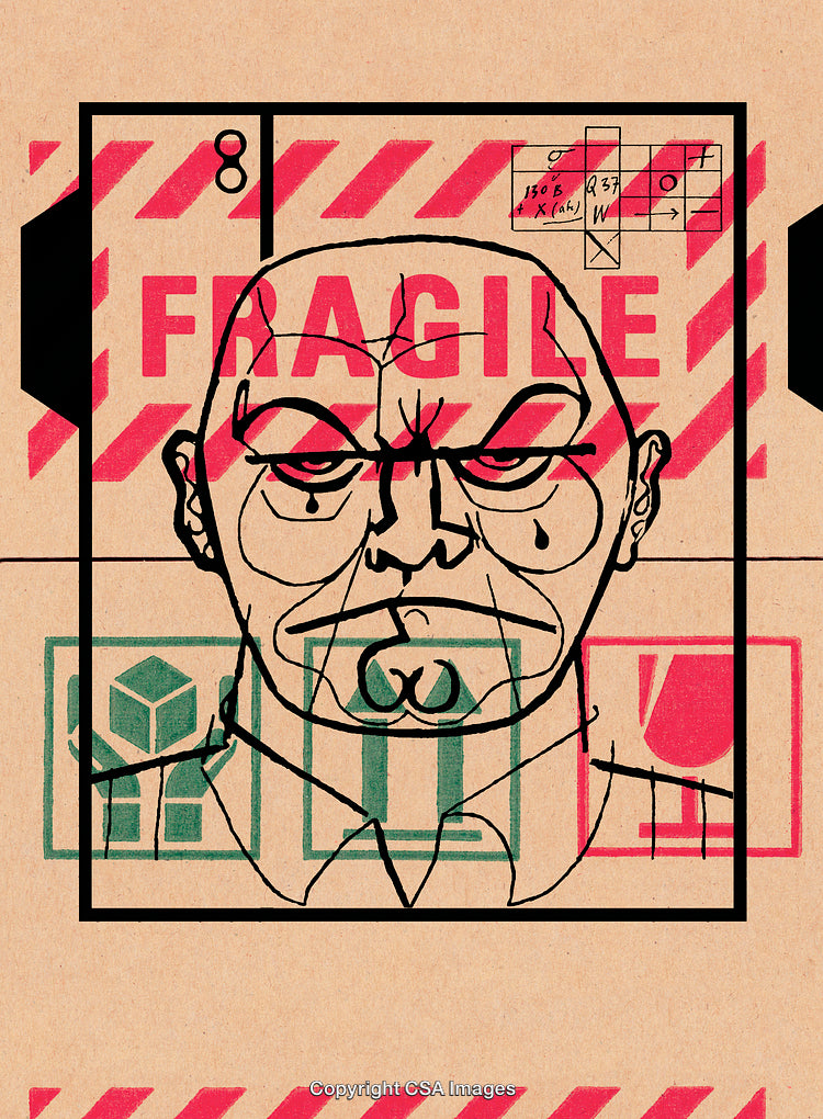 Abstract Artistic Portrait Overlaid on Fragile Packaging Design Elements