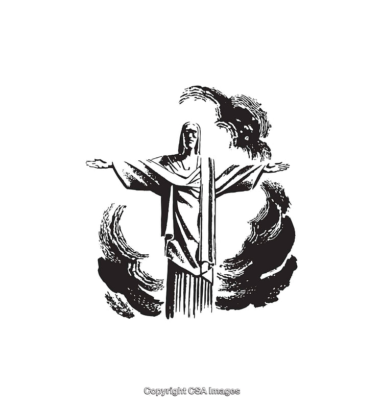 Detailed Line Art Depiction of a Religious Figure in a Vivid Scene