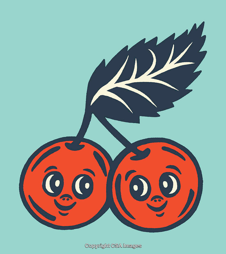 Cheerful Cartoon Cherries with Smiling Faces in Playful Illustration Style