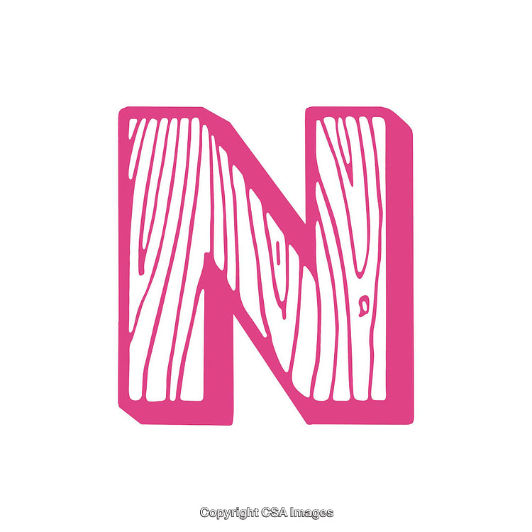 Stylized Pink Letter N with Elegant Wood Grain Texture