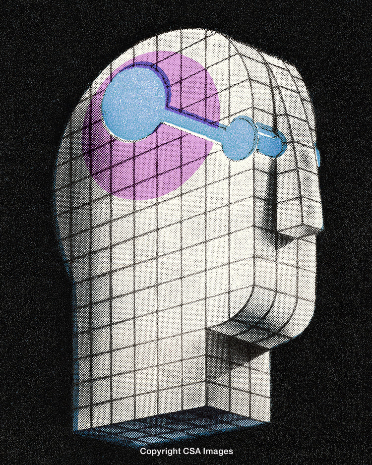 Digital Abstract Head Concept with Geometric Mesh and Color Highlights