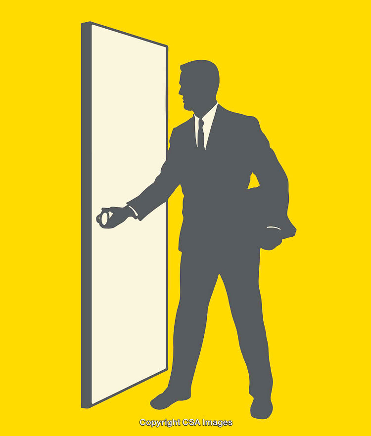 Silhouette of a Professional Man Opening a Door on Yellow Background