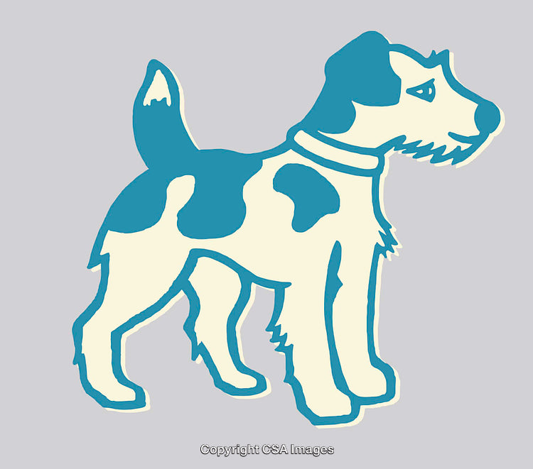 Colorful Illustration of a Playful Dog in Artistic Line Art Design