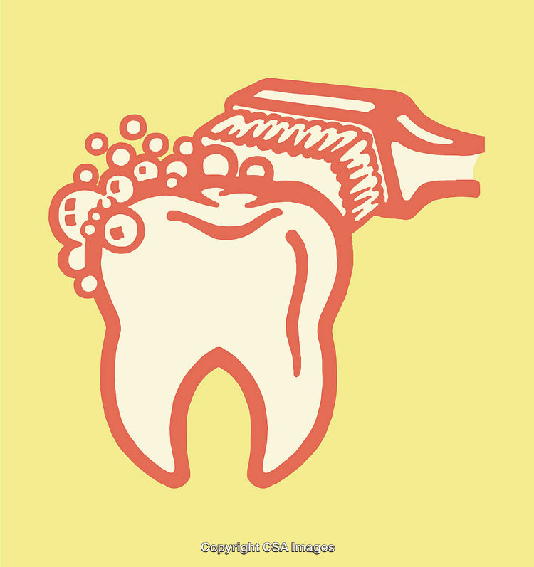Colorful Illustration of Tooth and Brush for Dental Care Concept