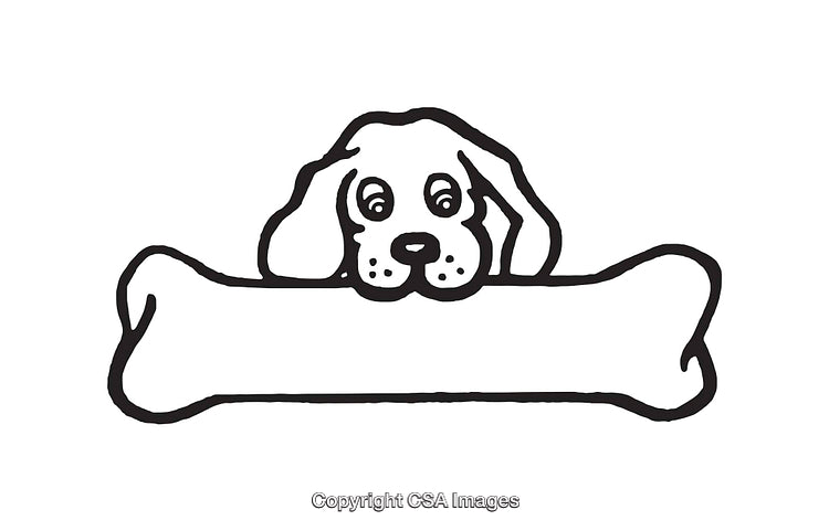 Black and White Line Art of Dog with Bone Illustration