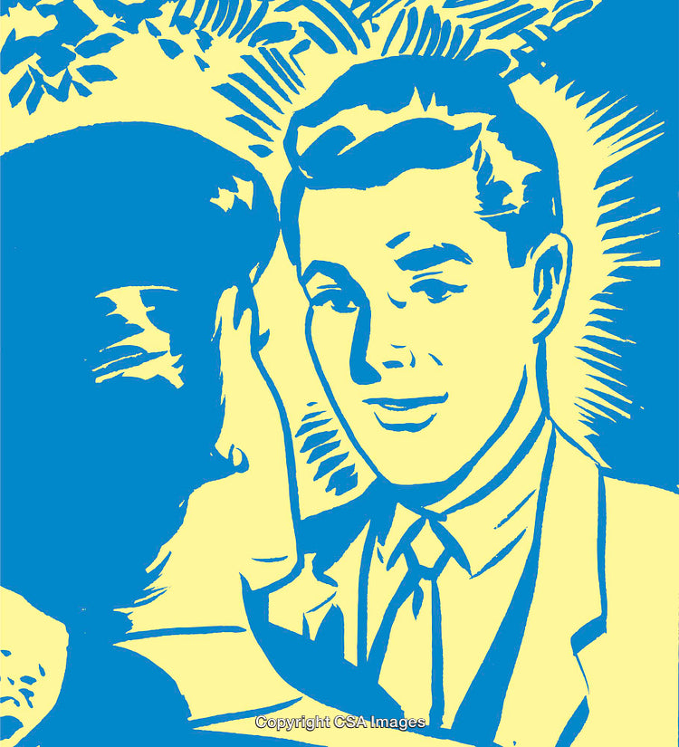 Retro Illustration of Two People Smiling in a Bold Graphic Style