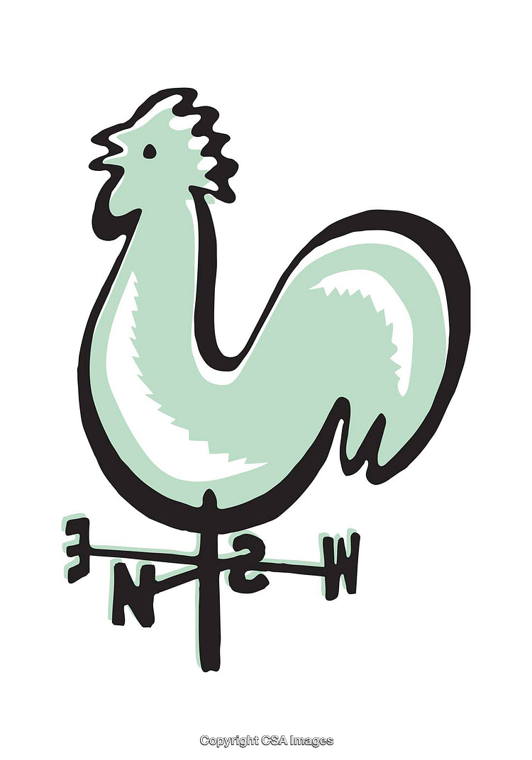Colorful Illustration of a Rooster Weather Vane on White Background