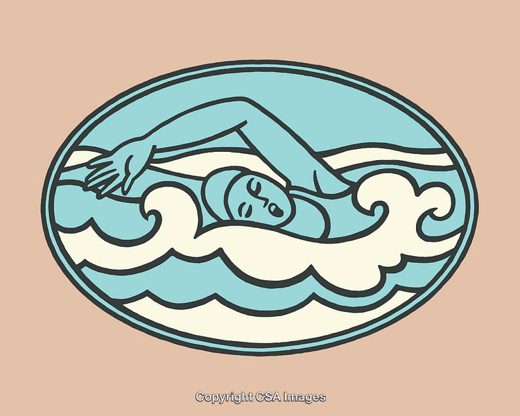 Stylized Swimmer Illustrates Movement in Waves Through Line Art Design