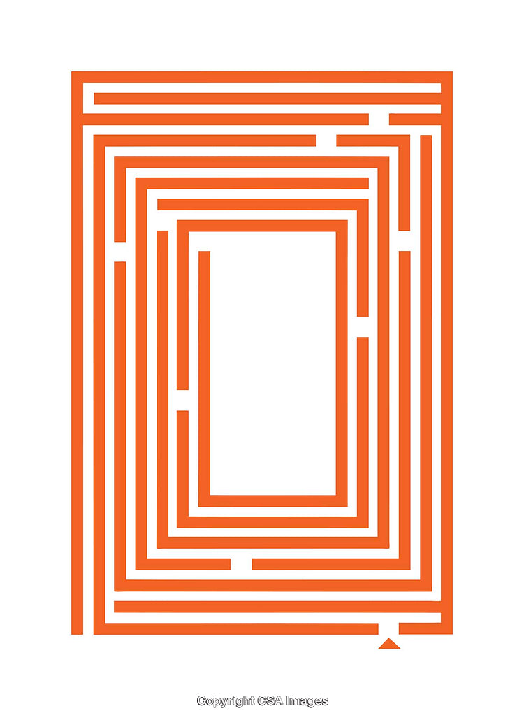 Abstract Orange Labyrinth Diagram with Rectangular Shapes and Patterns