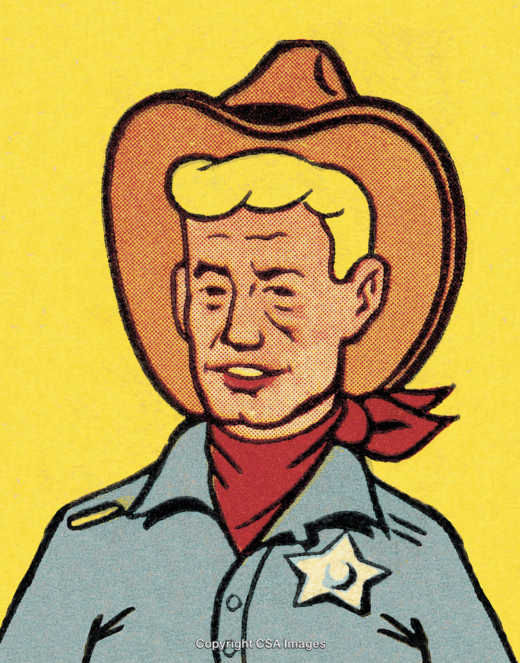 Comic Style Illustration of a Cowboy Sheriff on a Yellow Background