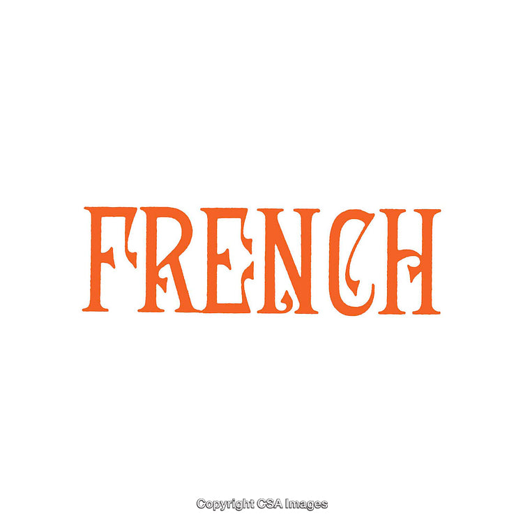 Elegant Orange Typography Displaying the Word French on a White Background