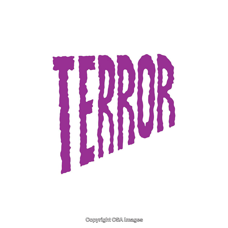 Purple Text Reading 'Terror' in Horror Themed Font on White Background