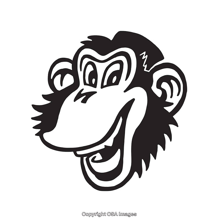 Smiling Cartoon Monkey Illustration in Black and White Line Art Style