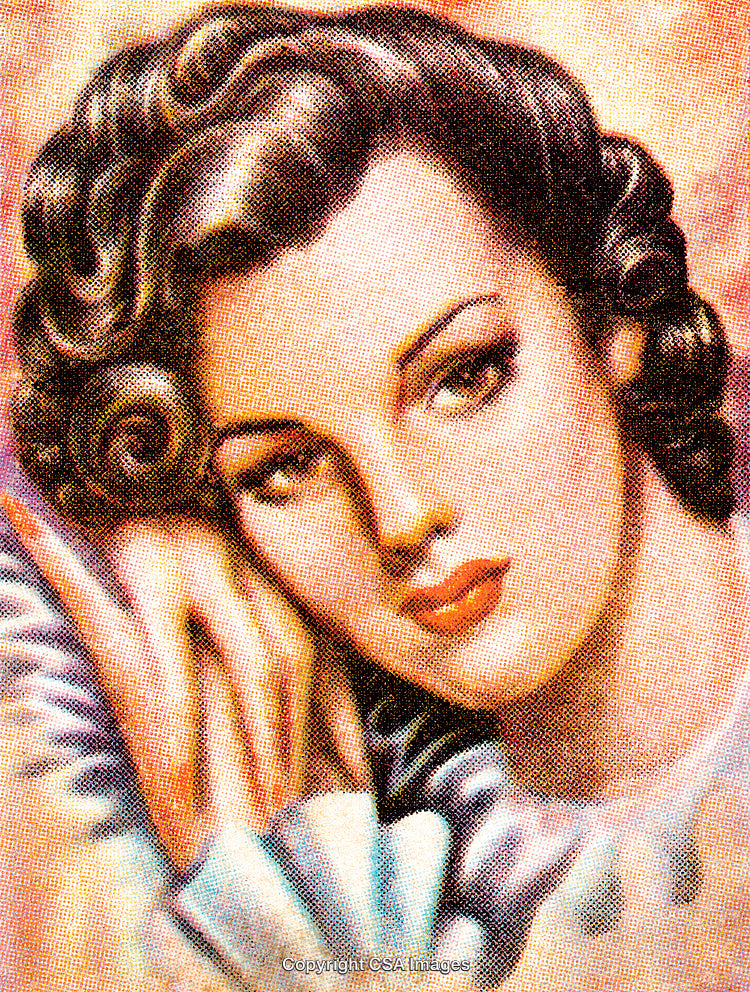 Retro Illustration Of A Thoughtful Woman With Elegant Features